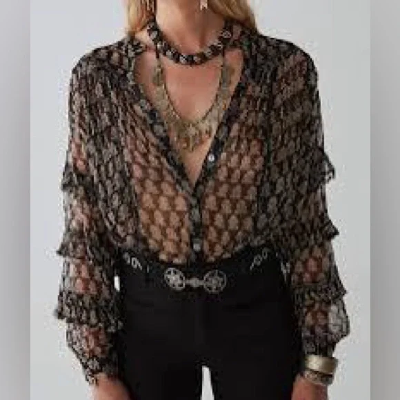 MAISON HOTEL VENICE BLOUSE YING YANG Semi Sheer Ruffle Details Small - Picture 5 of 12